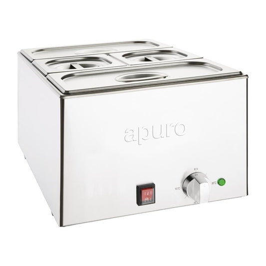 Apuro Bain Marie with Pans 2x1/3 & 2x1/6 Pans 150mm Deep Inc Lids FT691-A