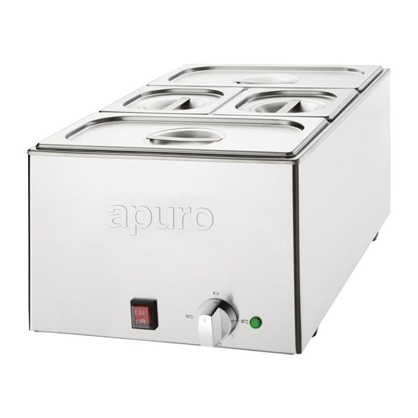 Apuro Bain Marie with Pans 2x1/3 & 2x1/6 Pans 150mm Deep Inc Lids FT691-A