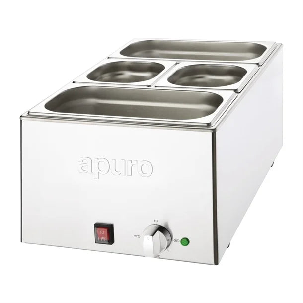 Apuro Bain Marie with Pans 2x1/3 & 2x1/6 Pans 150mm Deep Inc Lids FT691-A
