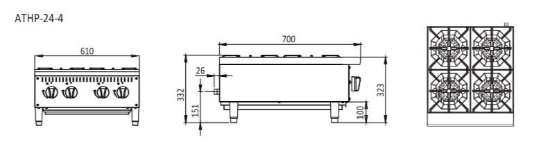 Cookrite 4 Burner Cook Top ATHP-24-4
