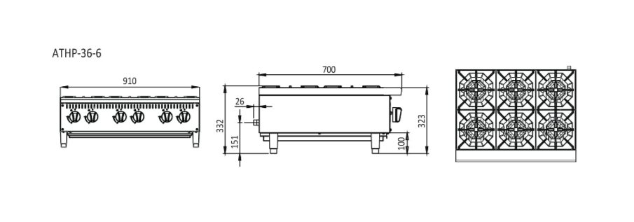 Cookrite 6 Burner Cook Top ATHP-36-6