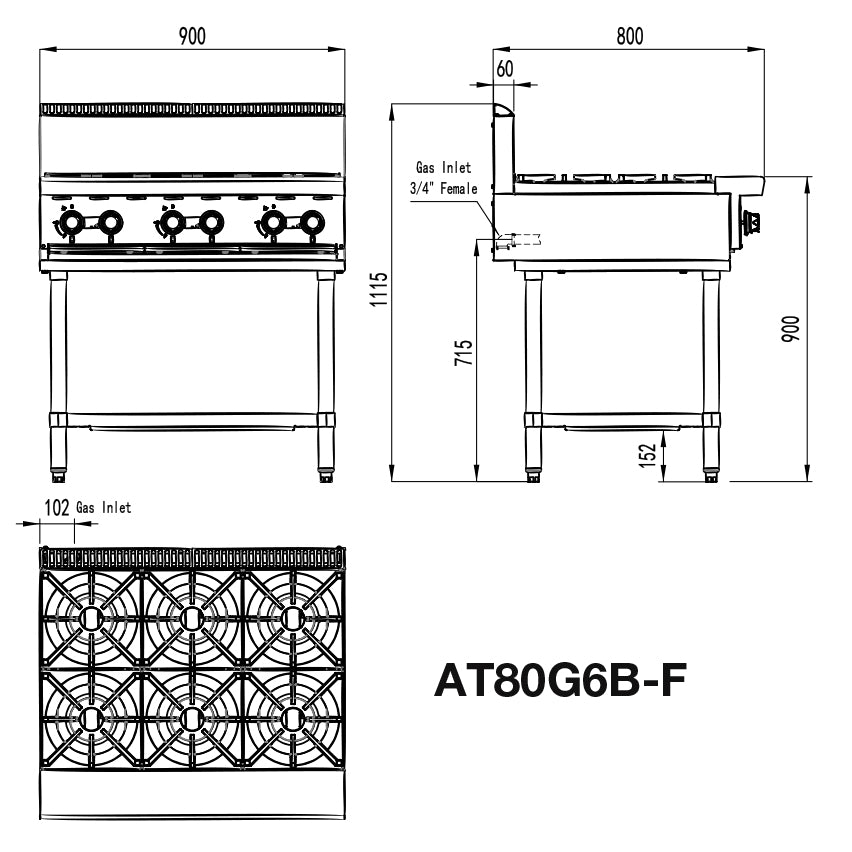 Cookrite 6 Burner Cook Top and Stand AT80G6B-F