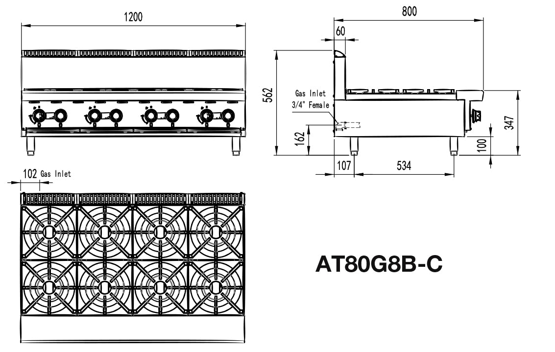 Cookrite 8 Burner Cook Top AT80G8B-C